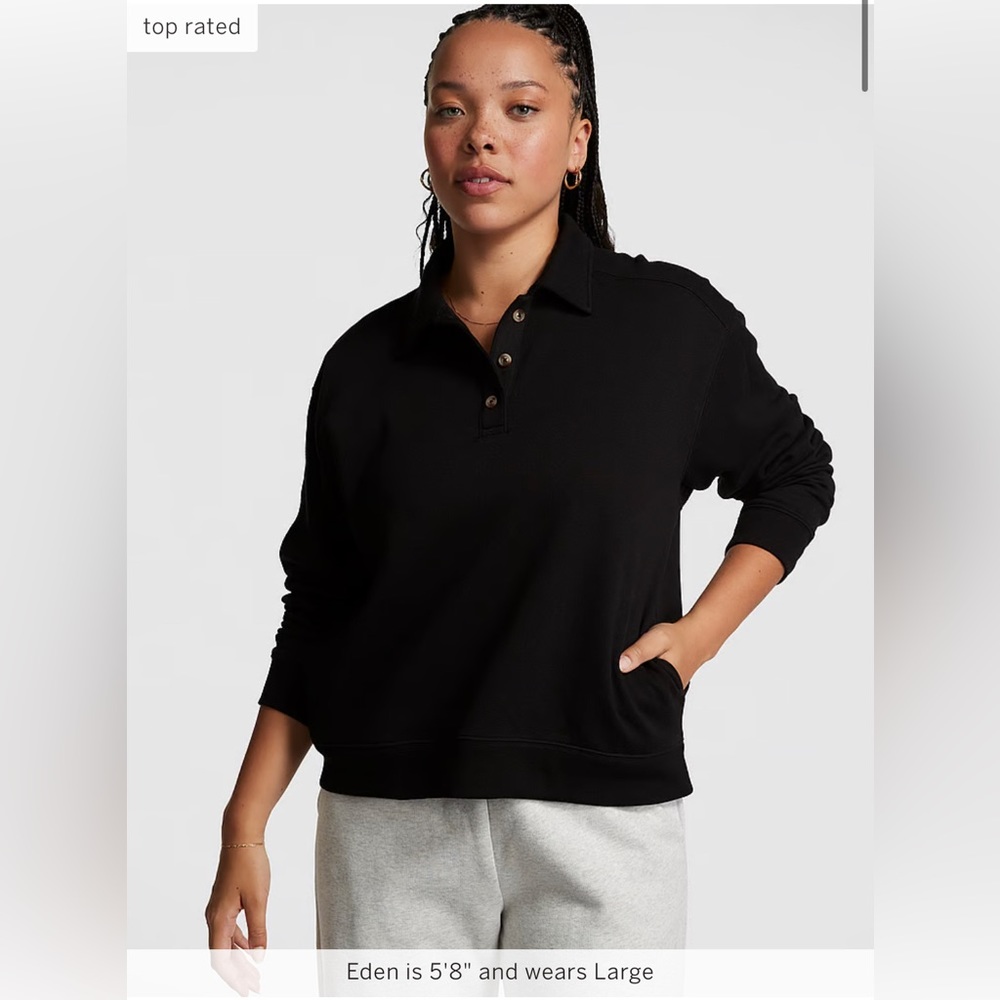 VICTORIA’S SECRET PINK Everyday Fleece Polo Sweatshirt Black Large